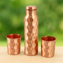 Diamond Cut Copper Water Bottle 2 Glasses with Gift Box (3 Pcs Set)
