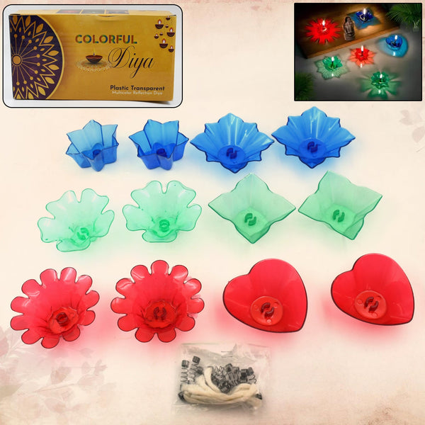 Magical Reflection Diya Set with 6 Attractive Design Cup Set Of 12 Pieces, Diwali